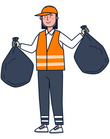 Female worker with garbage bag  Illustration