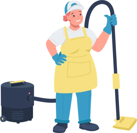 Female worker with vacuum cleaner Illustration