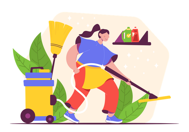 Female Worker with vacuum cleaner Illustration