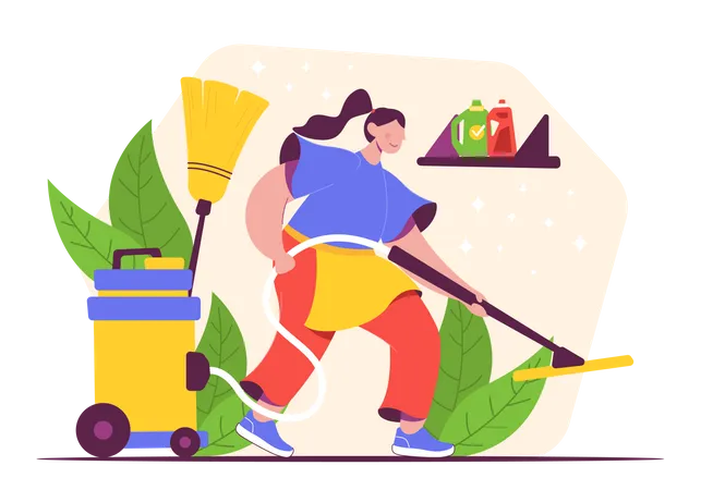 Female Worker with vacuum cleaner Illustration