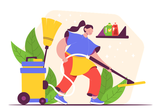 Female Worker with vacuum cleaner  Illustration