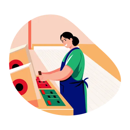 Female worker working in factory  Illustration