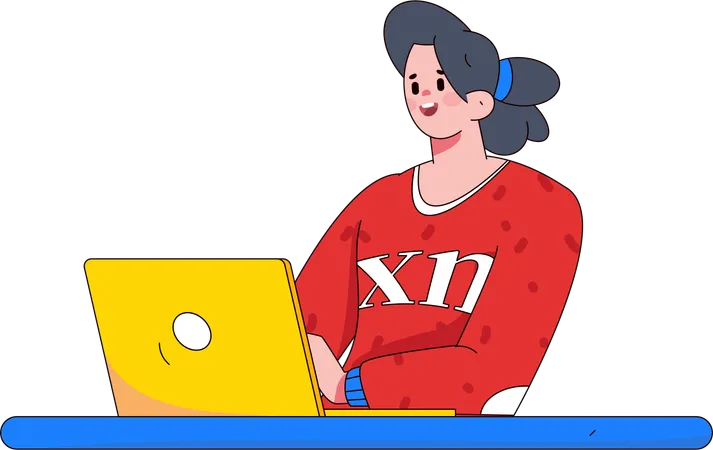 Female worker working on laptop  Illustration