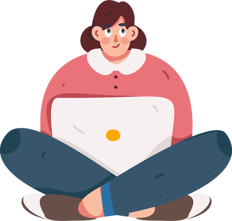 Female worker working on laptop from home  Illustration