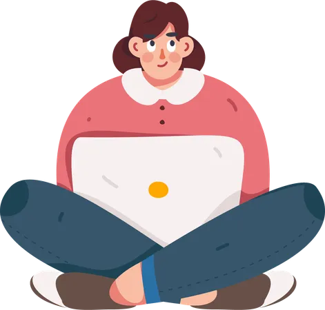 Female worker working on laptop from home  Illustration