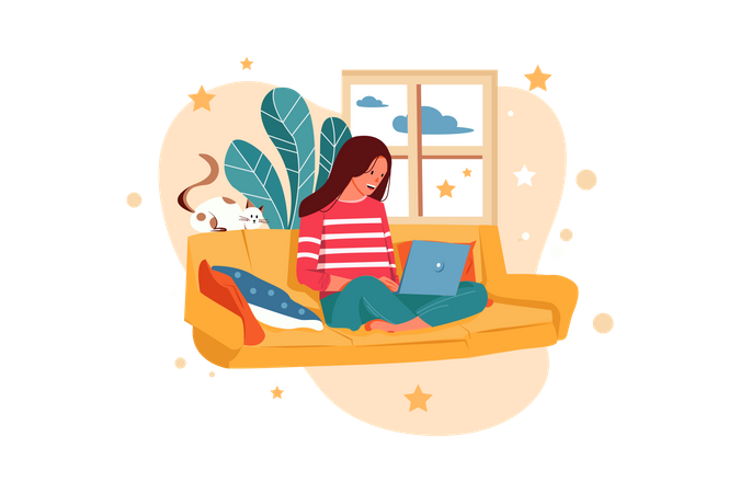 Female working from home  Illustration