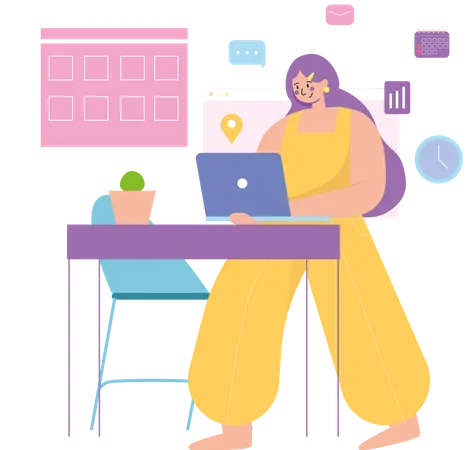 Female Working From Home  Illustration