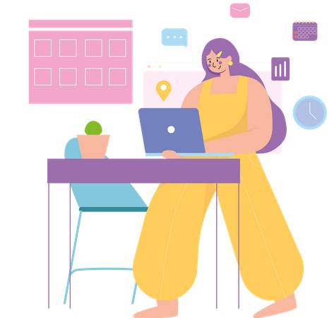 Female Working From Home  Illustration