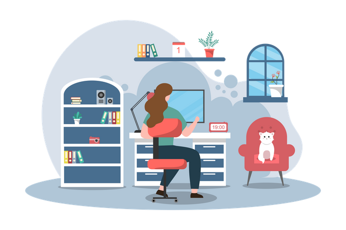 Female working from home  Illustration