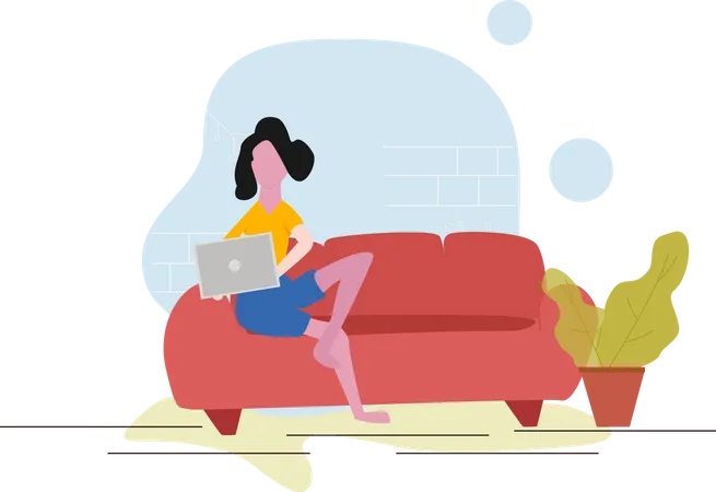 Female working from home  Illustration