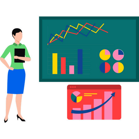 Female working on analysis chart  Illustration