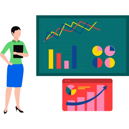 Female working on analysis chart  Illustration