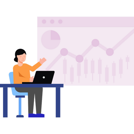 Female working on analytical graphs  Illustration