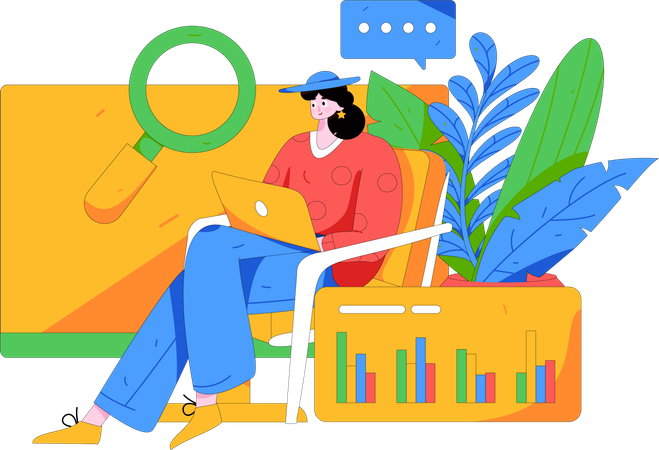 Female working on business analytics  Illustration