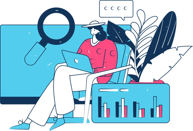 Female working on business analytics  Illustration