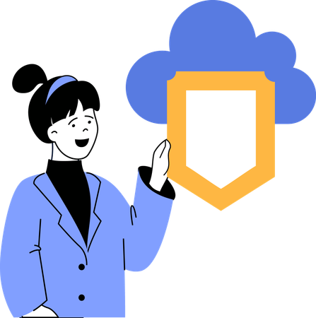 Female working on cloud security  Illustration