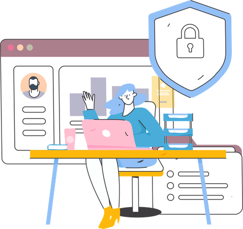 Female working on cybersecurity  Illustration