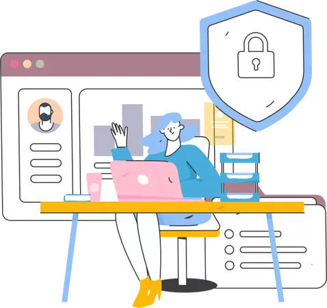 Female working on cybersecurity  Illustration
