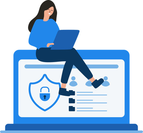 Female Working on Data Protection  Illustration