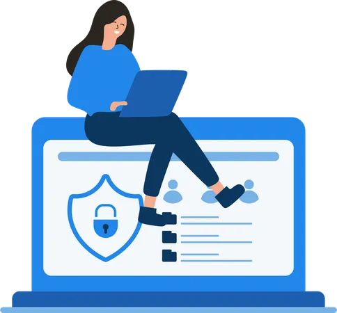 Female Working on Data Protection  Illustration