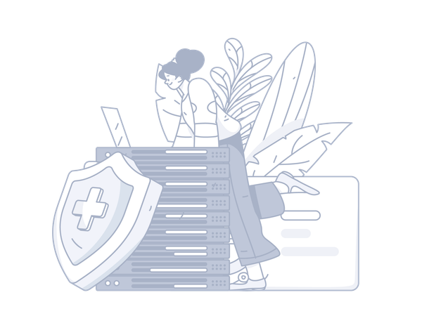 Female working on database security  Illustration