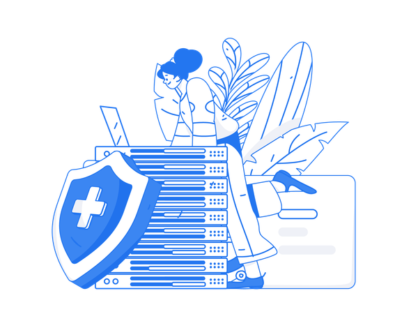 Female working on database security  Illustration