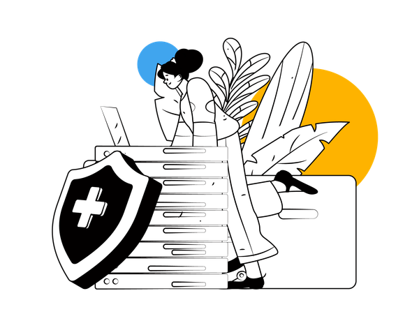 Female working on database security  Illustration