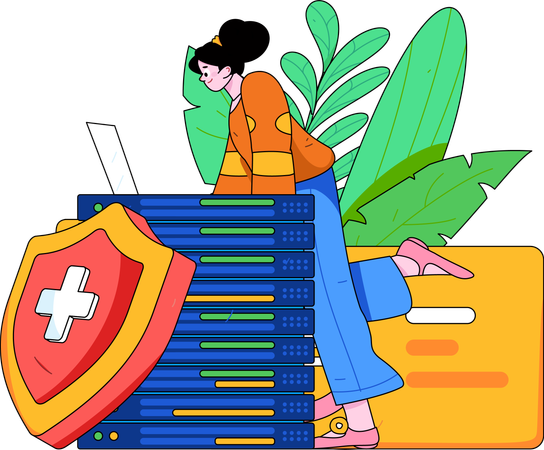 Female working on database security  Illustration