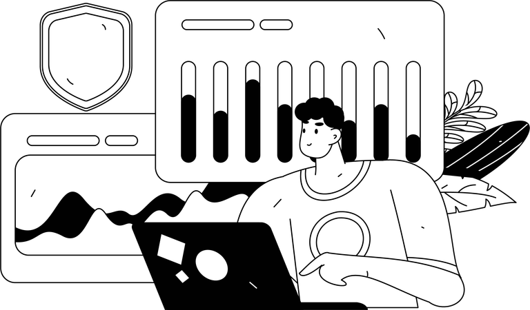 Female working on database security  Illustration
