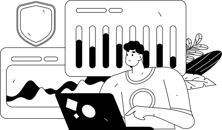 Female working on database security  Illustration
