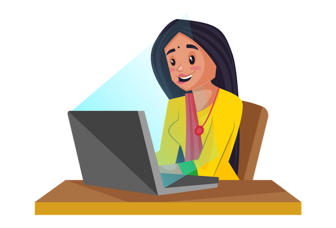 Female working on laptop Illustration