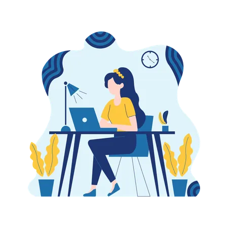 Female Working on Laptop at Office  Illustration