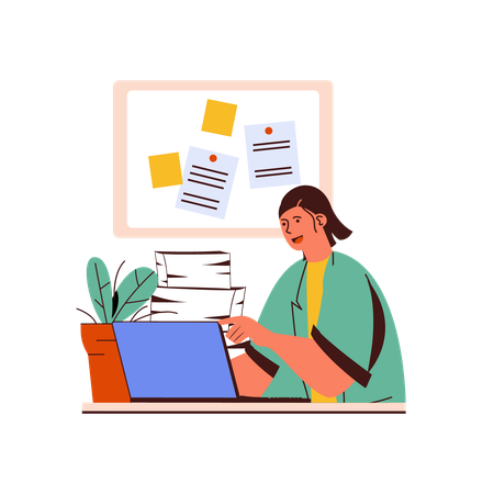 Female working on laptop  Illustration