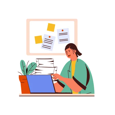 Female working on laptop  Illustration