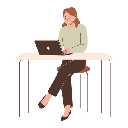 Female Working on Laptop  Illustration