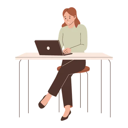 Female Working on Laptop  Illustration