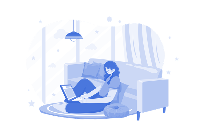 Female working on project while seating on the floor  Illustration