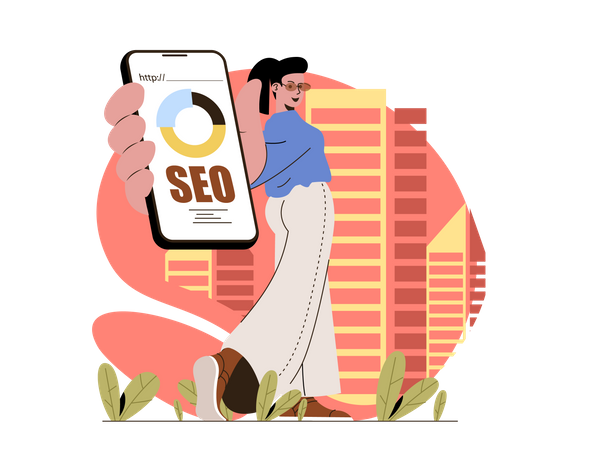 Female Working on SEO Plan  Illustration