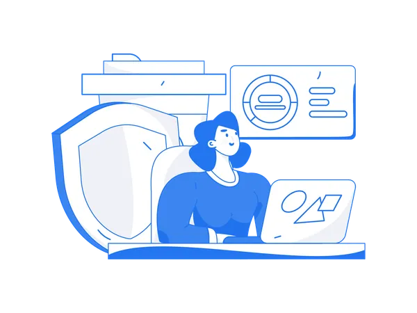 Female working on server data  Illustration