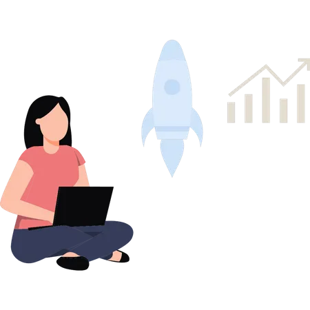 Female working on startup Graph  Illustration