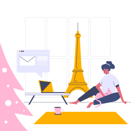 Female Working on vacation  Illustration