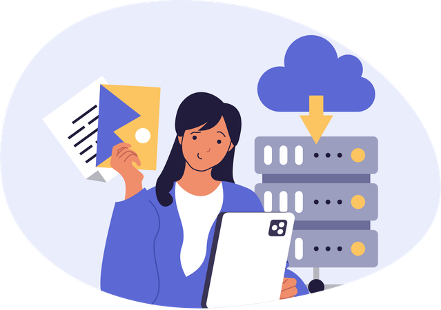 Female working with cloud server  Illustration