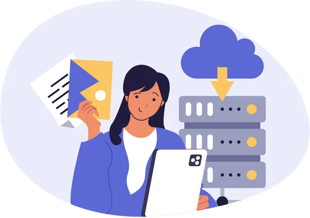 Female working with cloud server  Illustration