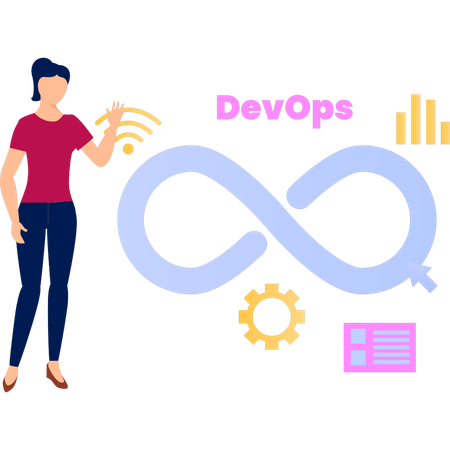 Female works on DevOps application  Illustration