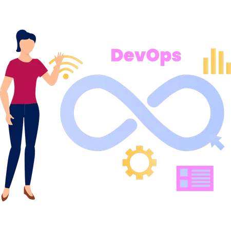 Female works on DevOps application  Illustration