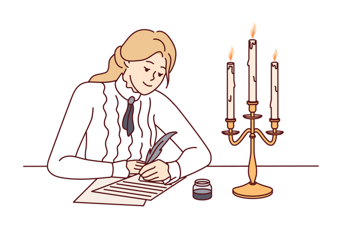 Female writer writing  Illustration