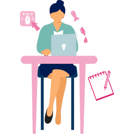 Female writer writing articles on laptop  Illustration