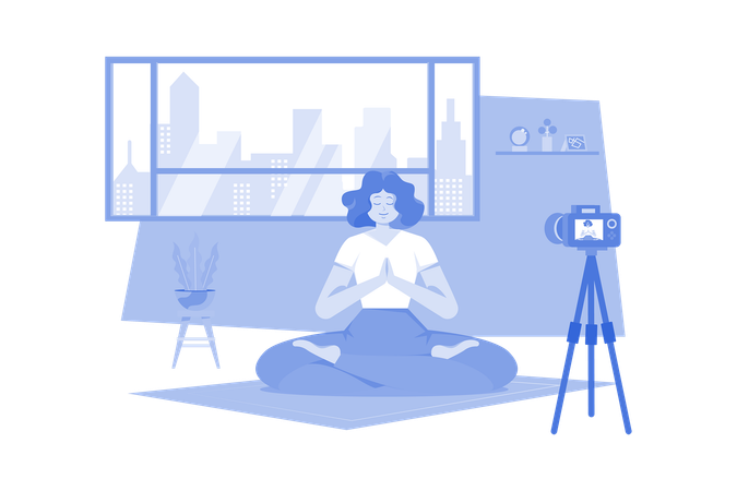 Female yoga trainer doing online streaming  일러스트레이션