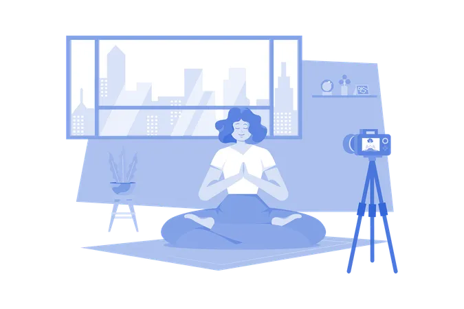 Woman Shooting Yoga Video Tutorial Illustration
