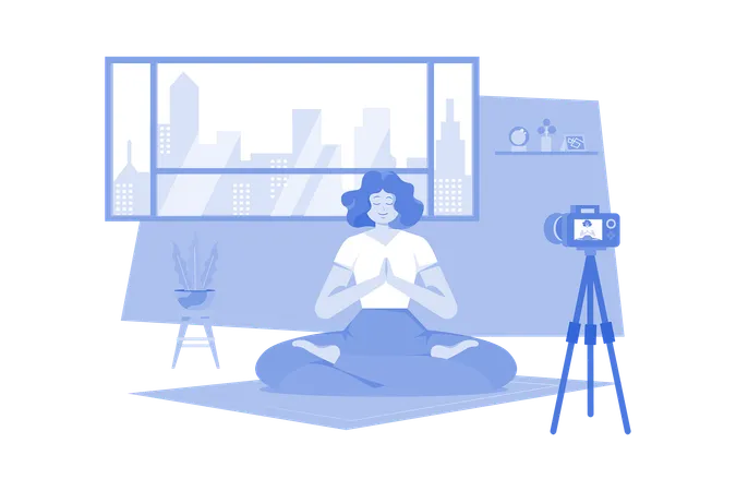 Female yoga trainer doing online streaming  Illustration